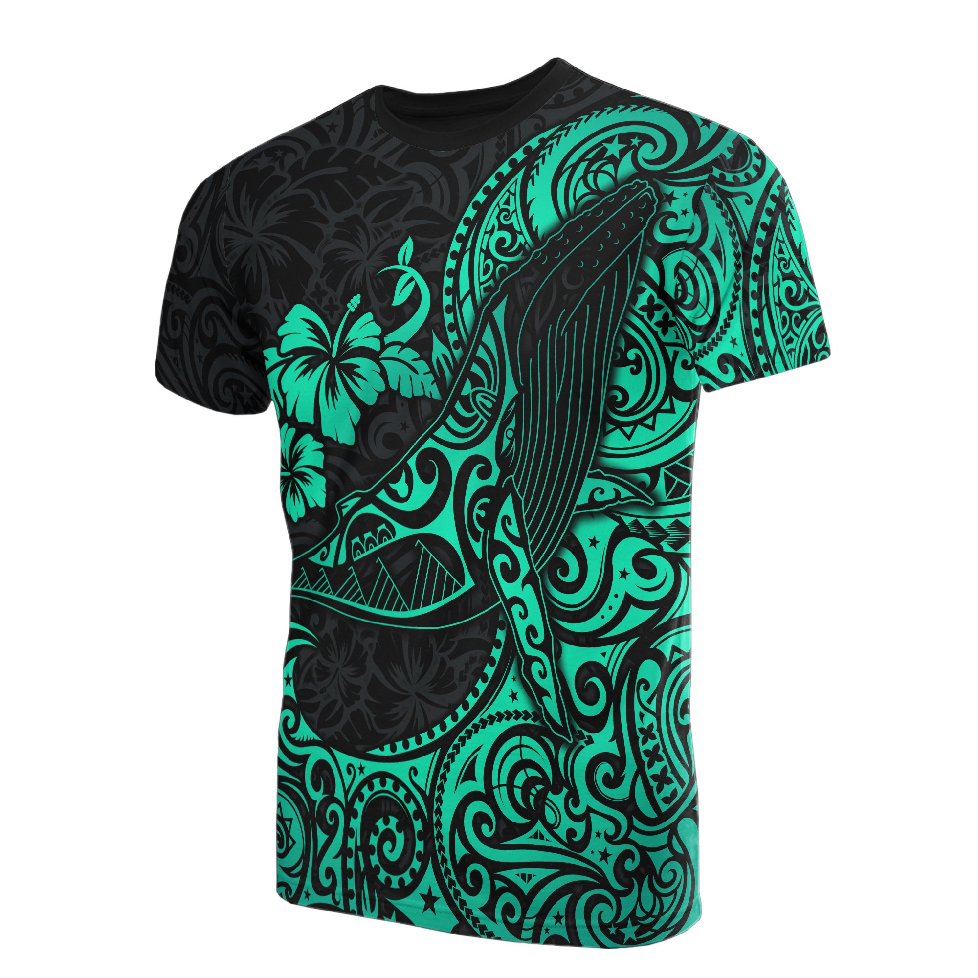 Polynesian Hawaii T-shirt Polynesian Turquoise Humpback Whale – BN15