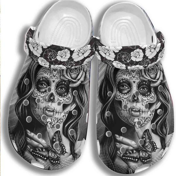 Sugar Skull Tattoo Girl clog Shoesshoes Skull Shoes Crocbland Clog Gifts For Women Daughter Sister