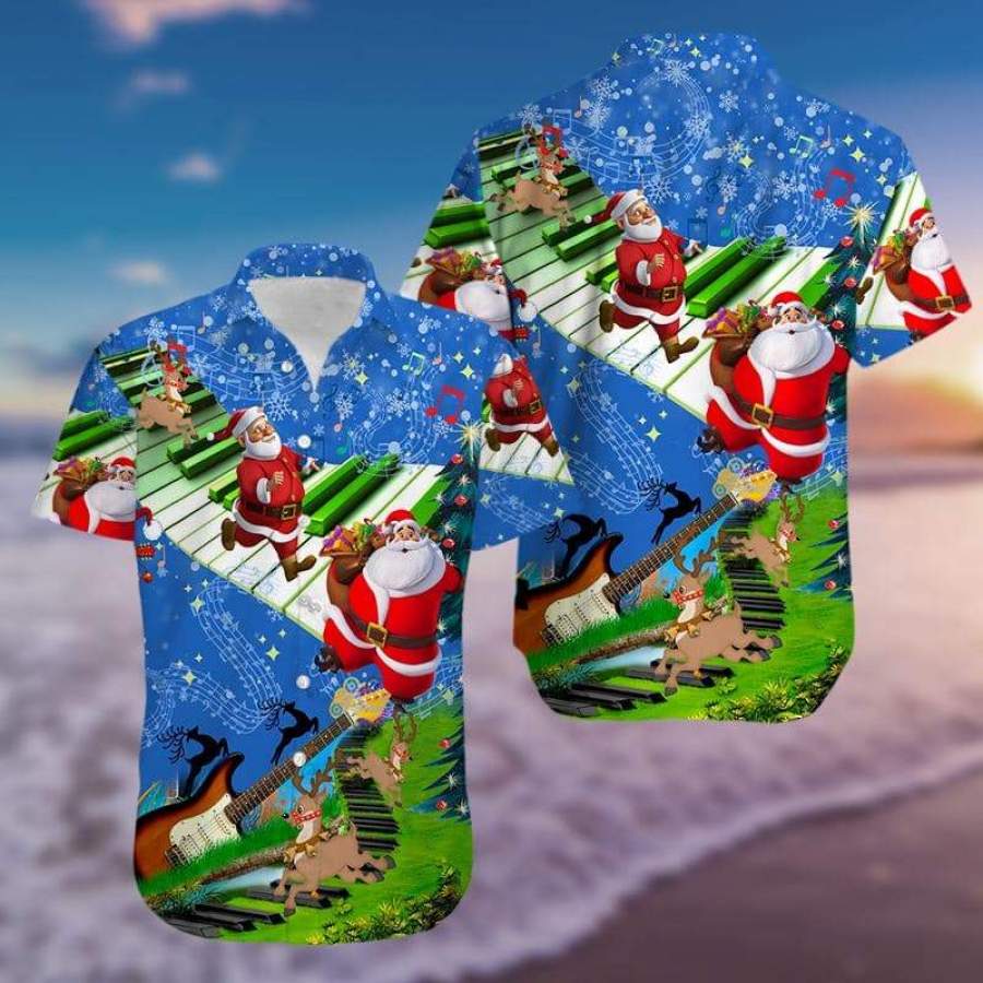 Hawaii Aloha Shirts Santa Claus Jumping On Piano Keyboard Christmas Ha68469