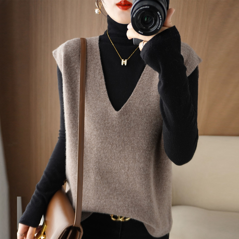 Autumn Winter Fashion Vest Ladies Knitted Cashmere Sweater Women Sleeveless V-Neck Pullover Korean Female Vest Loose Soft Tops alx