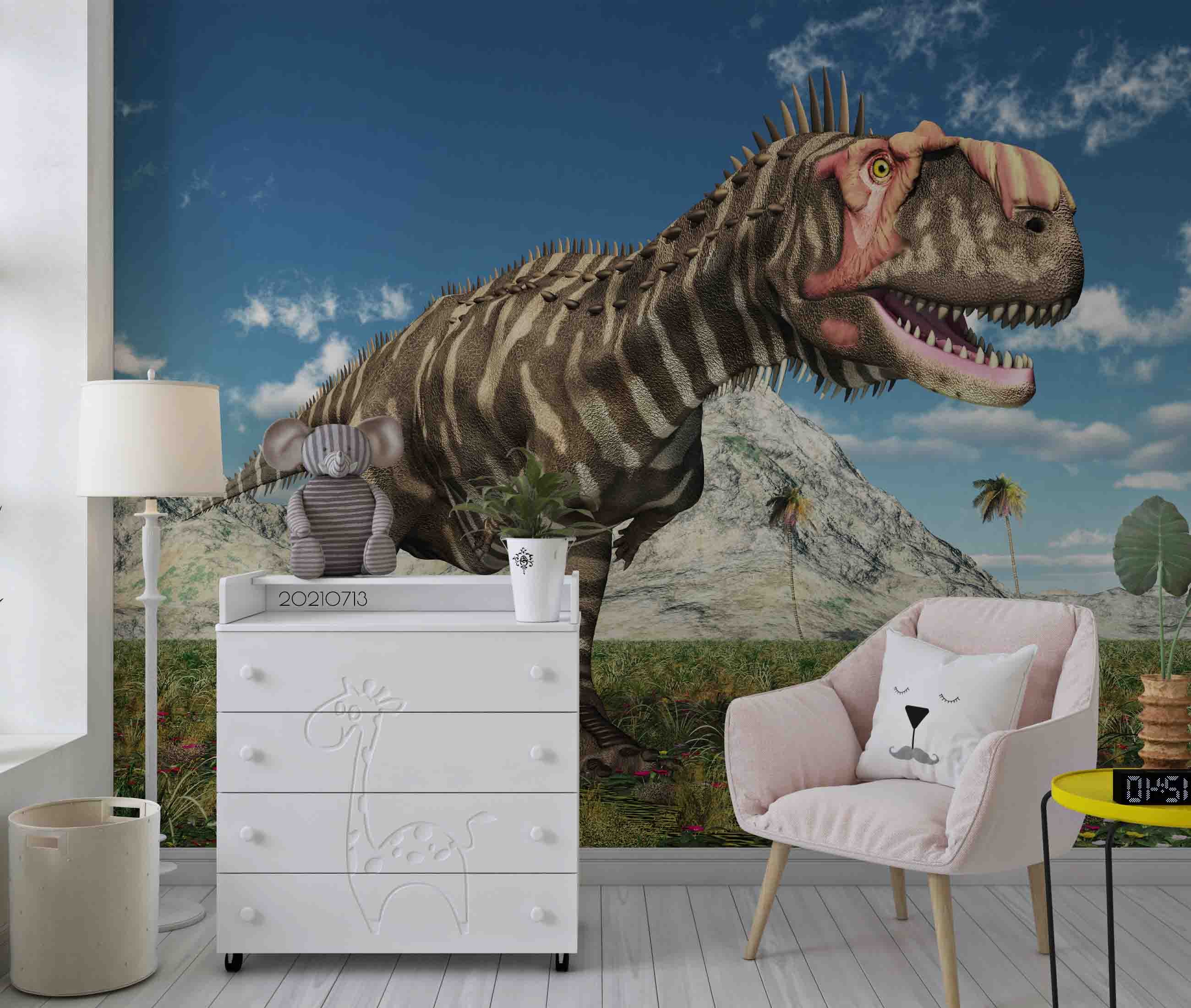 3D Animal Dinosaur Blue Sky Meadow Wall Mural Wallpaper Lqh 127