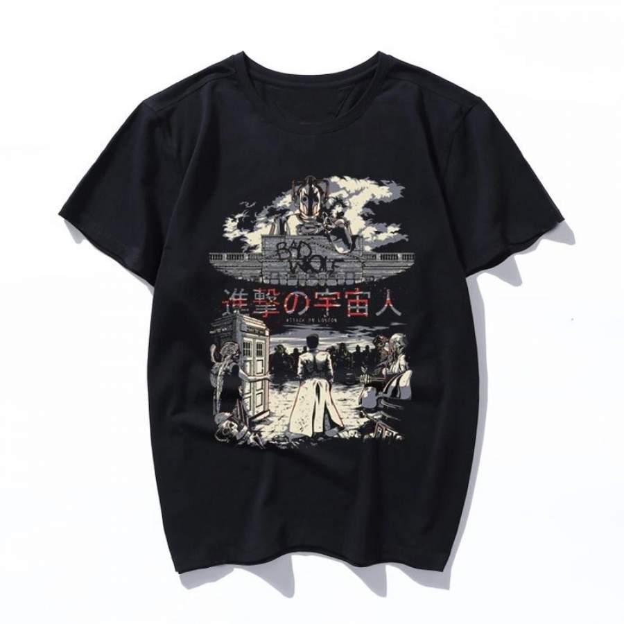 attack on london alien advance smile couple printed t shirt for husband and wife lover tee shirt femme family clothes men women
