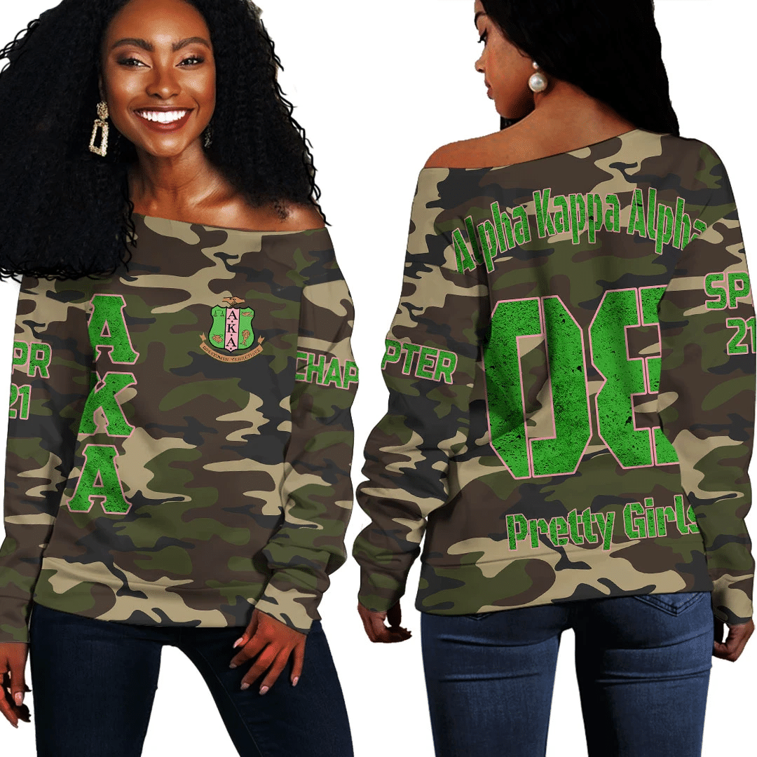 (Custom) Africa Zone Sweatshirt – Alpha Kappa Alpha Camouflage Off Shoulder Sweaters A31