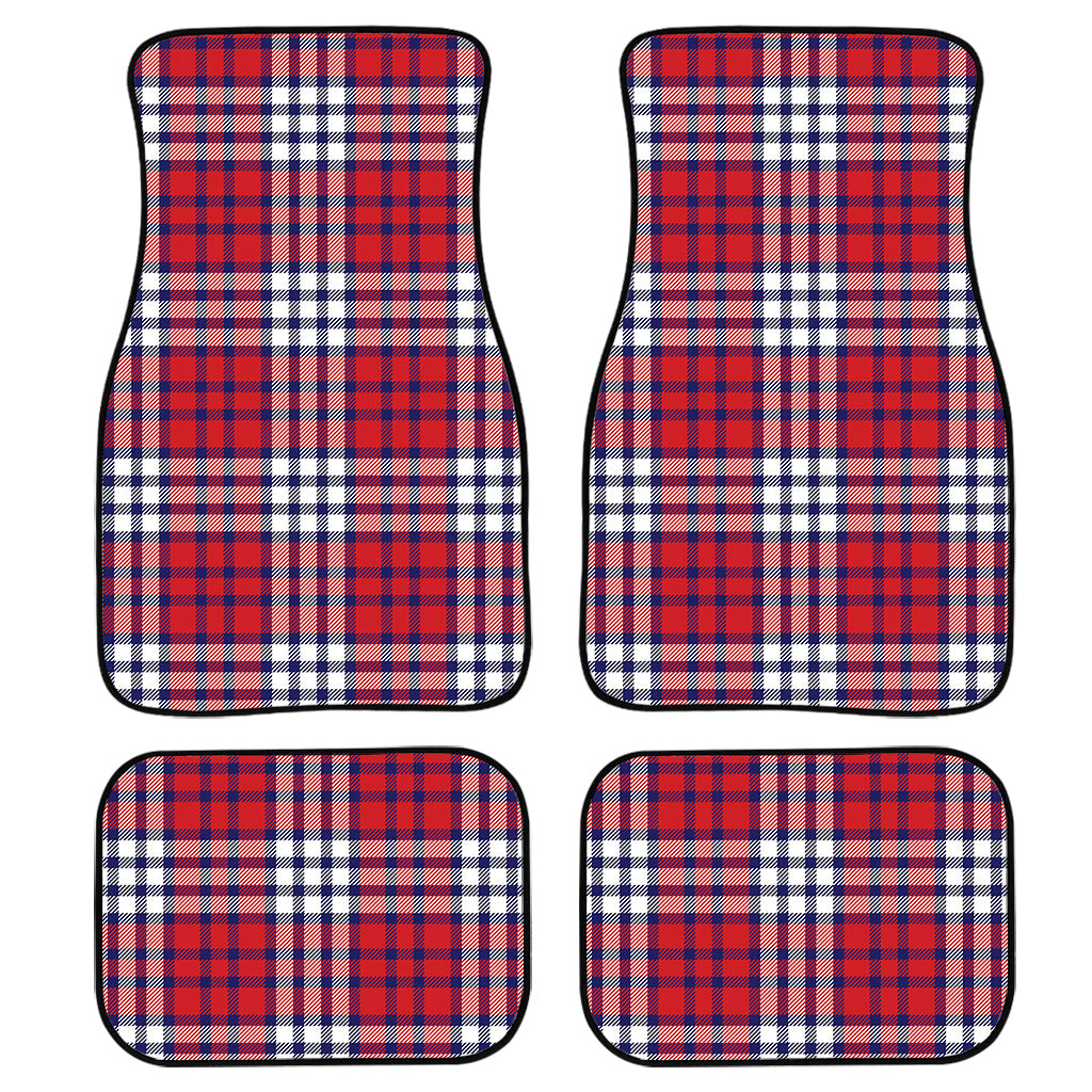 Blue Red And White Usa Plaid Print Front And Back Car Floor Mats, Front Car Mat