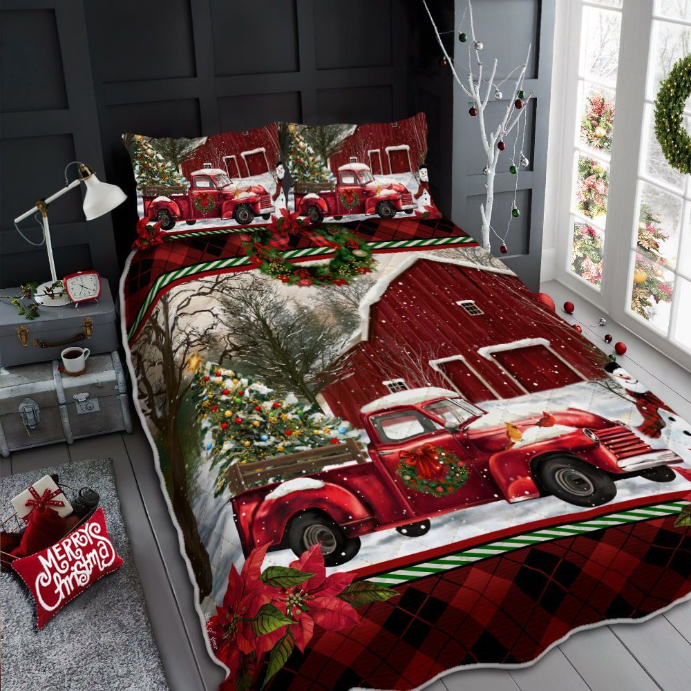 Red Christmas Christmas Truck Barn House Quilt Bed Set WoodworkingCore   19051c278ac2ba5717240af720addd94 