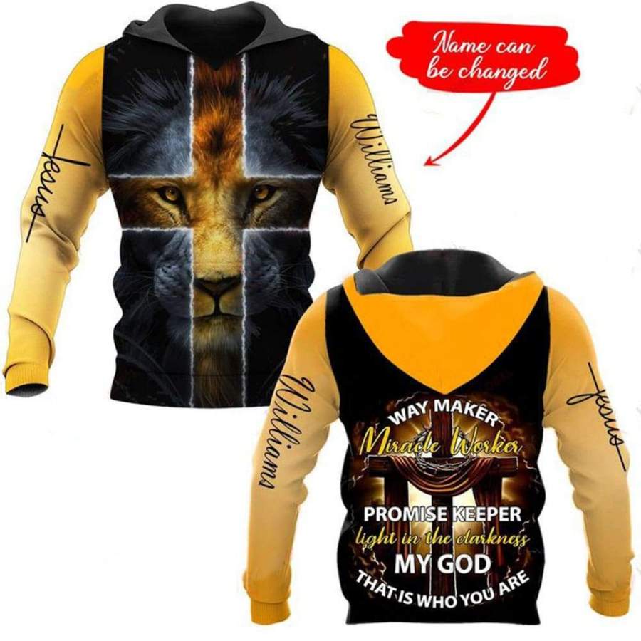 WAY MAKER YELLOW CROSS LION PERSONALIZED NAME ALL OVER PRINTED SHIRTS 95820