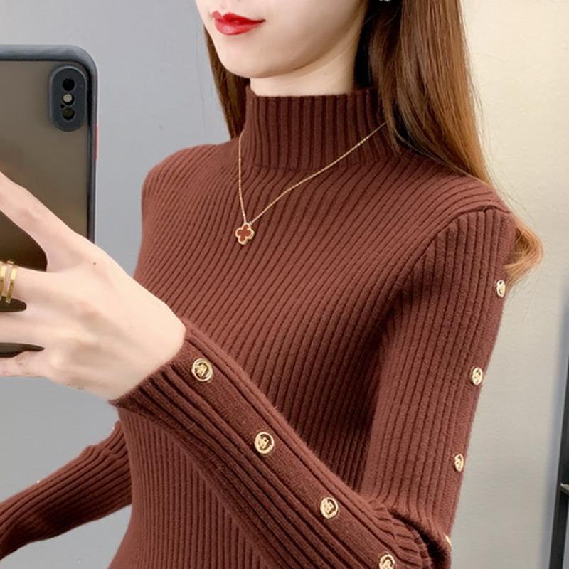 Women Knitted Sweater Fashion Mockneck Pullovers Ladies Winter Loose Sweater Korean College Style Women Jumper Sueter Mujer alx