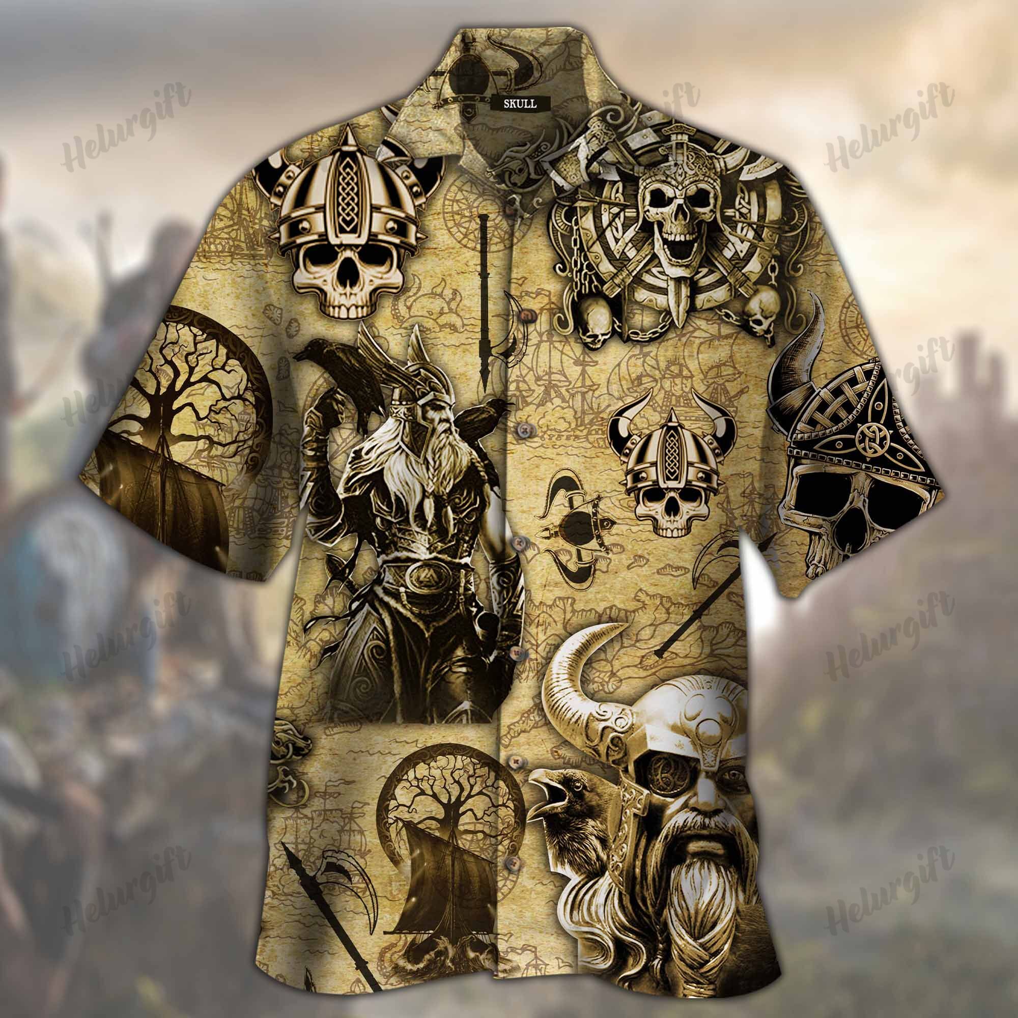 Skull Vikings Hawaiian Aloha Short Sleeve Shirt Ha149