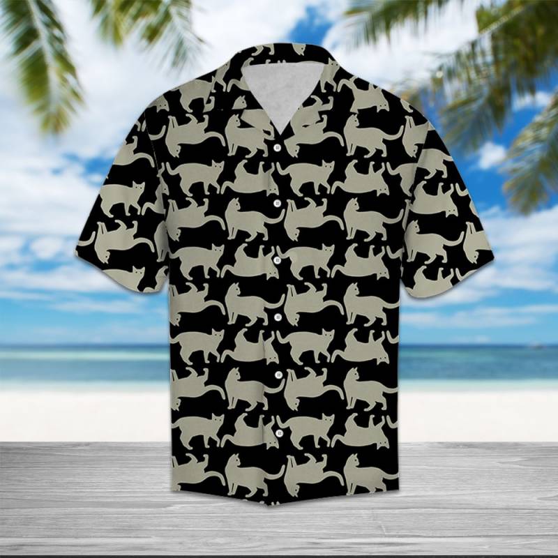 Cat Black White Line Hawaii Shirt Ha62946