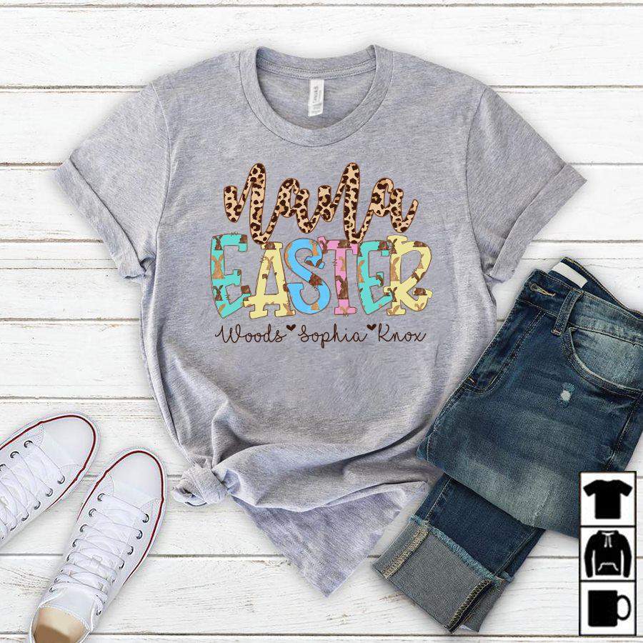 Namashops Personalized Nana Easter Leopard, Custom Names Shirt