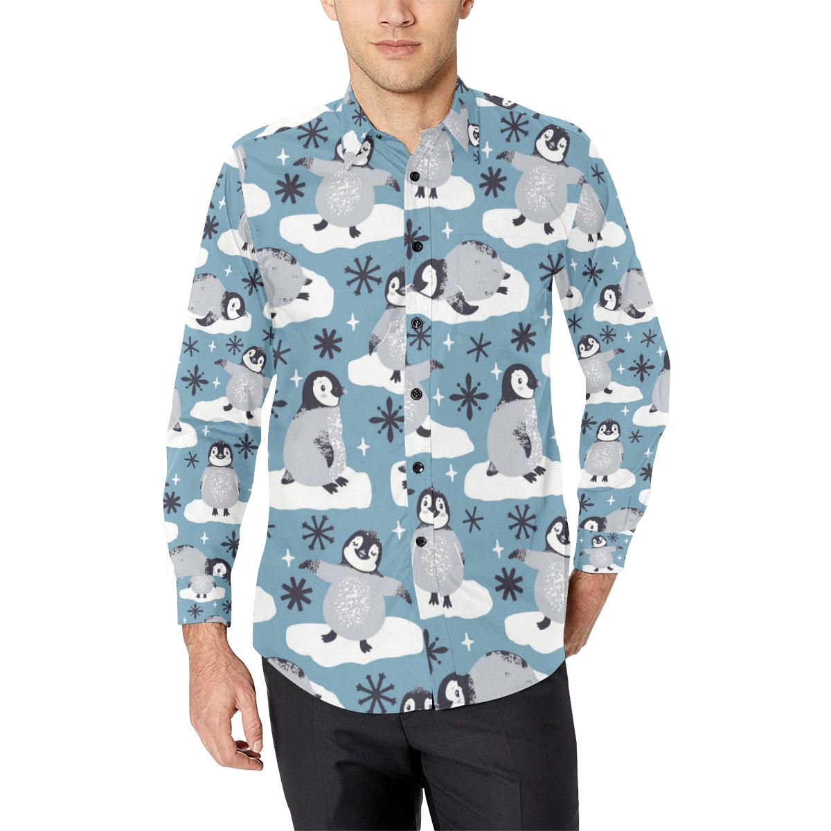 Penguin Pattern Print Design A05 Long Sleeve Dress Shirt