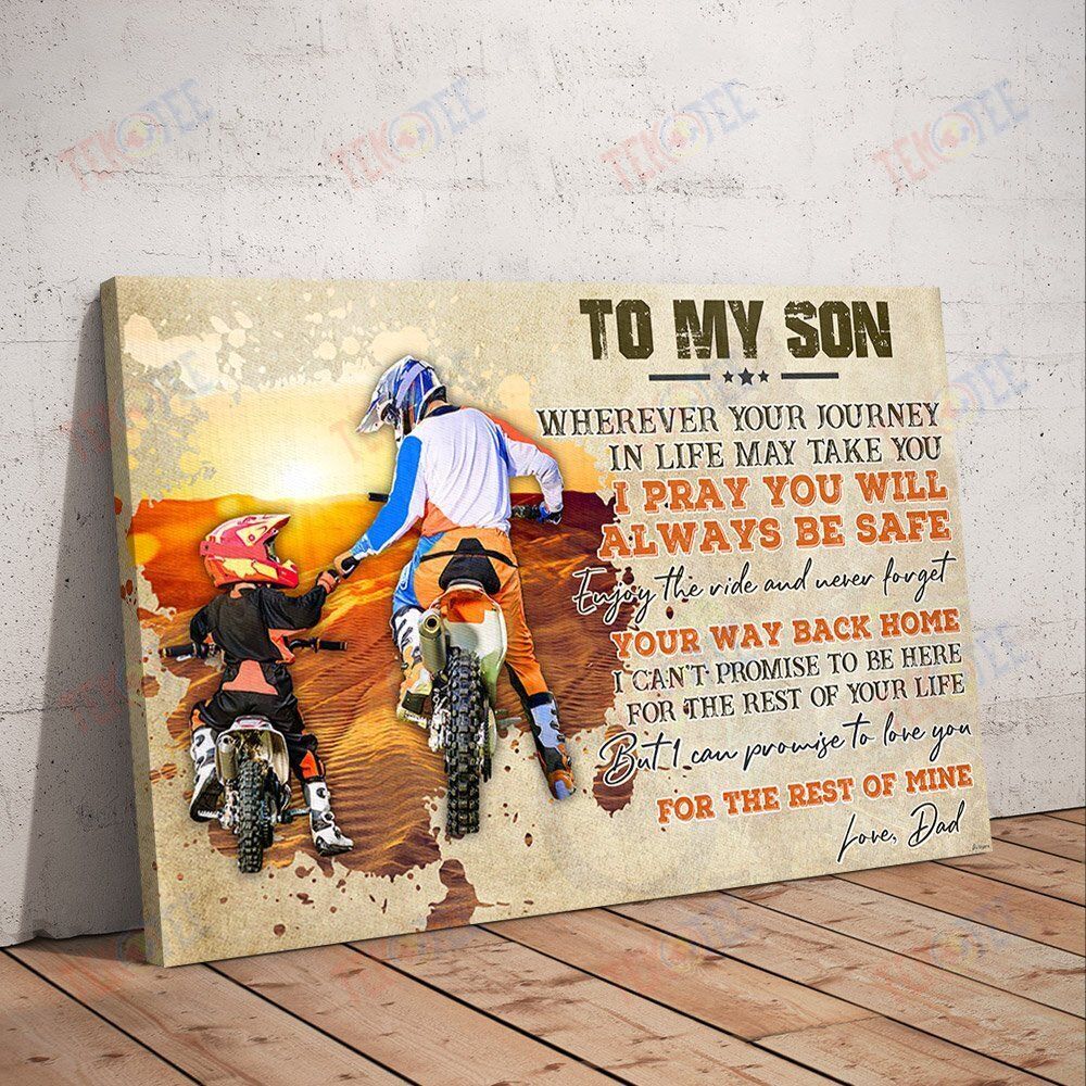 Canvas Wall Art Bestieship To My Son Wherever Your Journey In Life. Dad & Son Motocross Lover Canvas Wall Art Wall Art Home Decoration