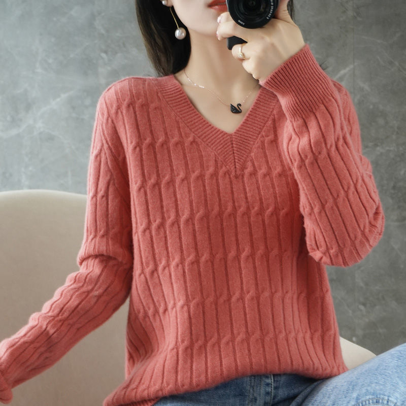 Women’s V-Neck Long-Sleeve Sweater Korean Fashion Loose Knit Shirt With Large Size Knit Bottom New Autumn And Winter Sweater alx