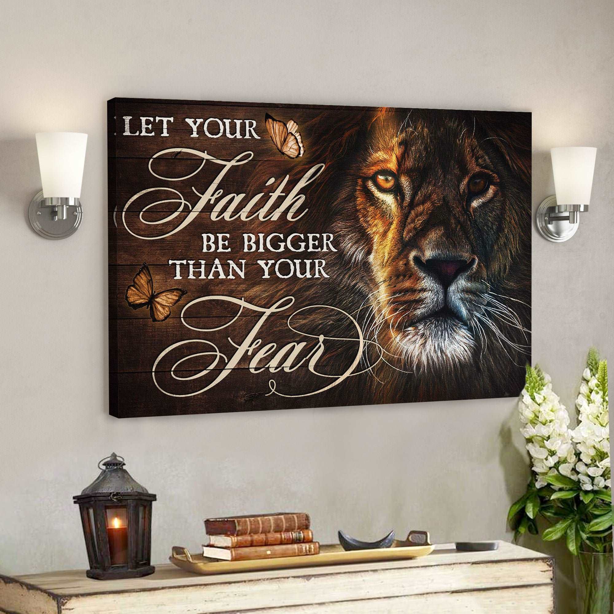 Awesome Lion – Let Your Faith Be Bigger Than You Fear Canvas Wall Art – Bible Verse Canvas – Scripture Canvas Wall Art – Ciaocustom