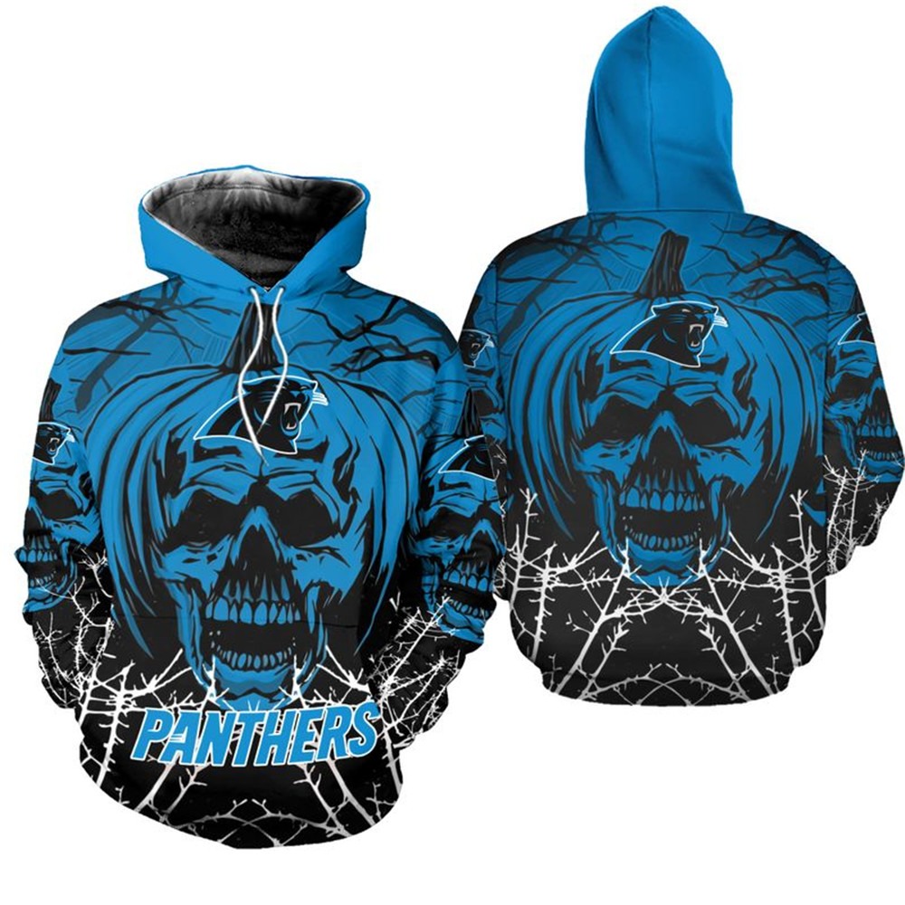 Carolina Panthers Hoodie 3D Halloween Pumpkin Skull Print Sweatshirt