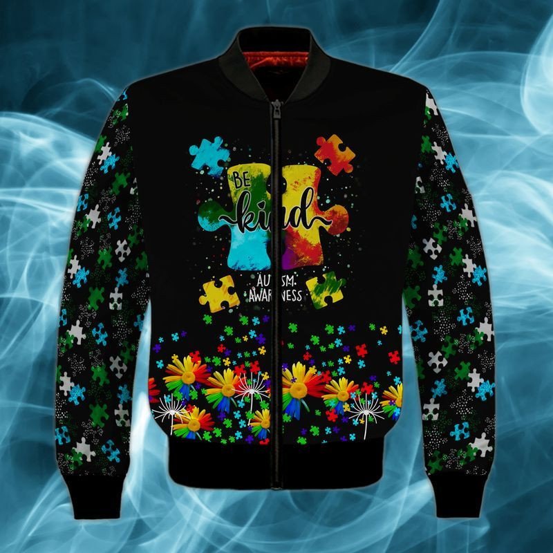 Autism Awareness Be Kind Flowers 3D Full Print Bomber