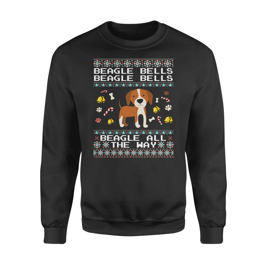 Beagle Bells Beagle All The Way Ugly Sweater Christmas Shirt – Standard Fleece Sweatshirt