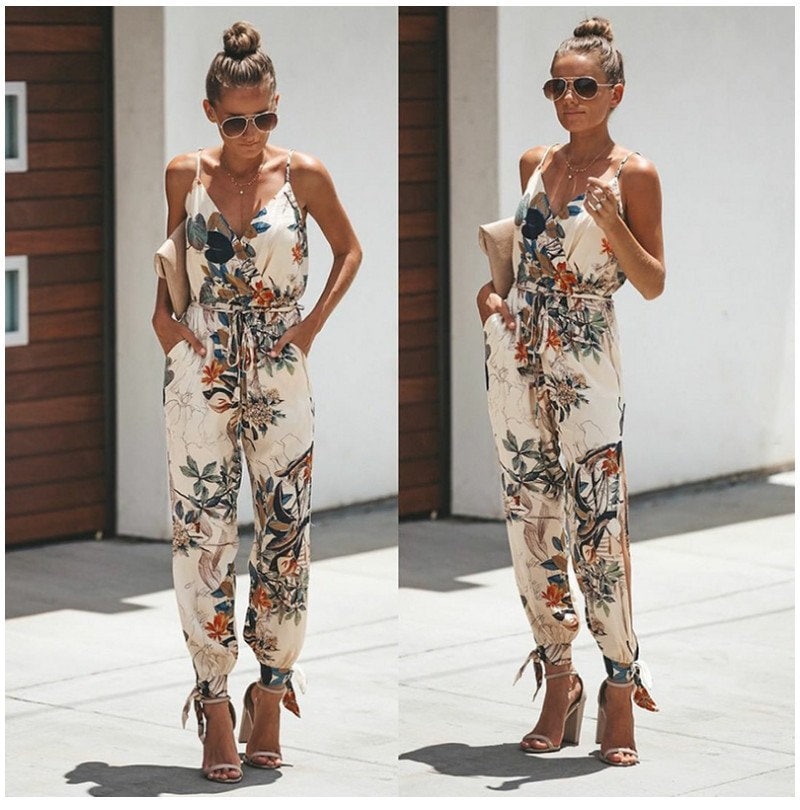 women Floral jumpsuit flower jumpsuits Dungarees Baggy woman clothing summer tops jumpsuit Christmas gift dress