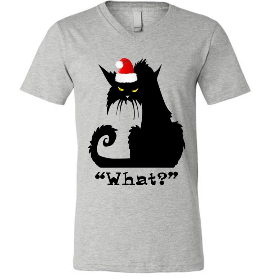 What_ Christmas Gift, Angry Cat, Black Cat, Kitten Lover – Canvas Unisex V-Neck Shirt