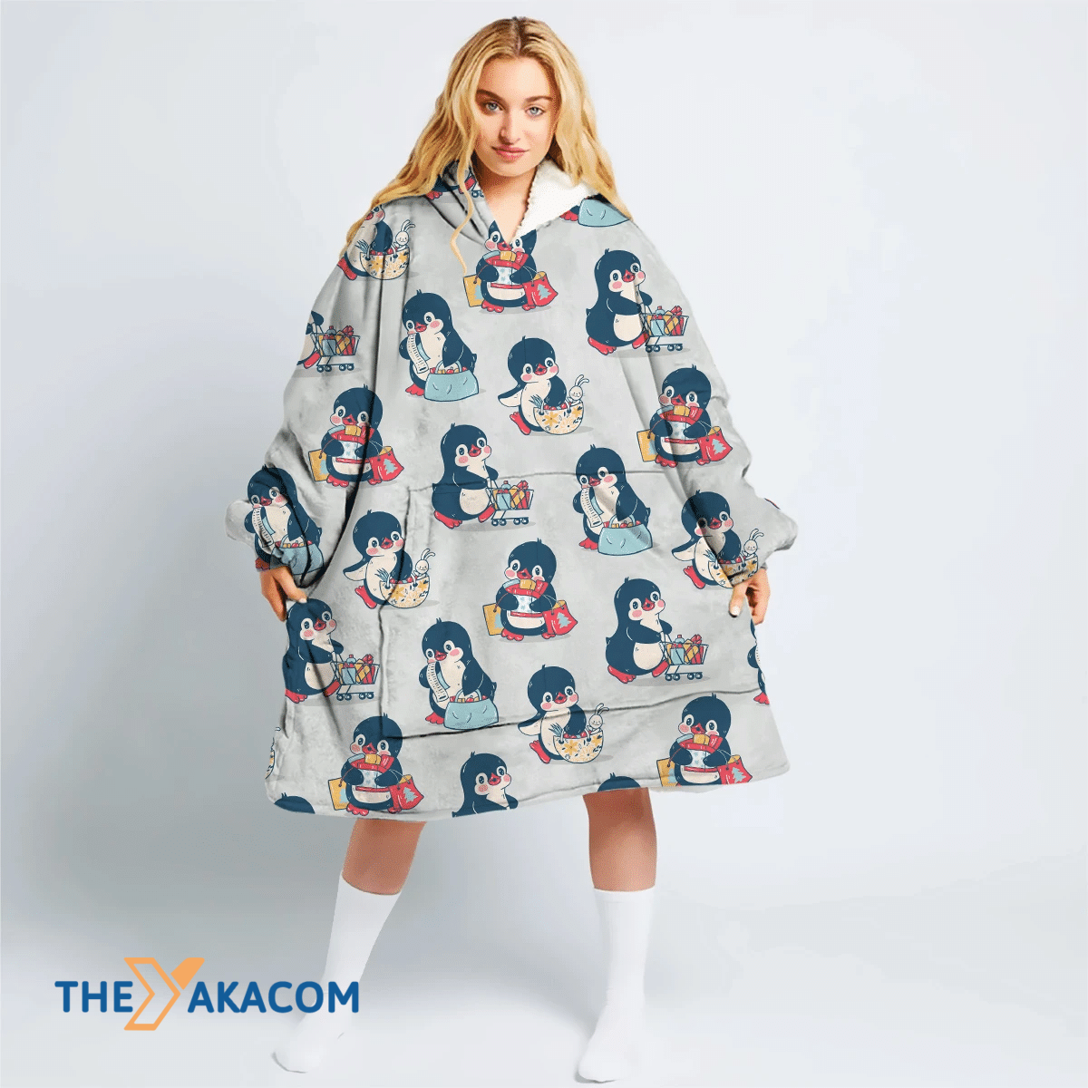 Christmas With Cute Penguins In The Shop Hoodie Blanket