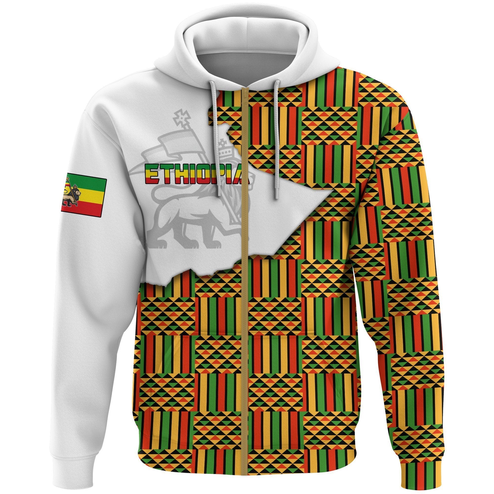 Ethiopia Hoodie Zip, Kente Pattern Ethiopia Map