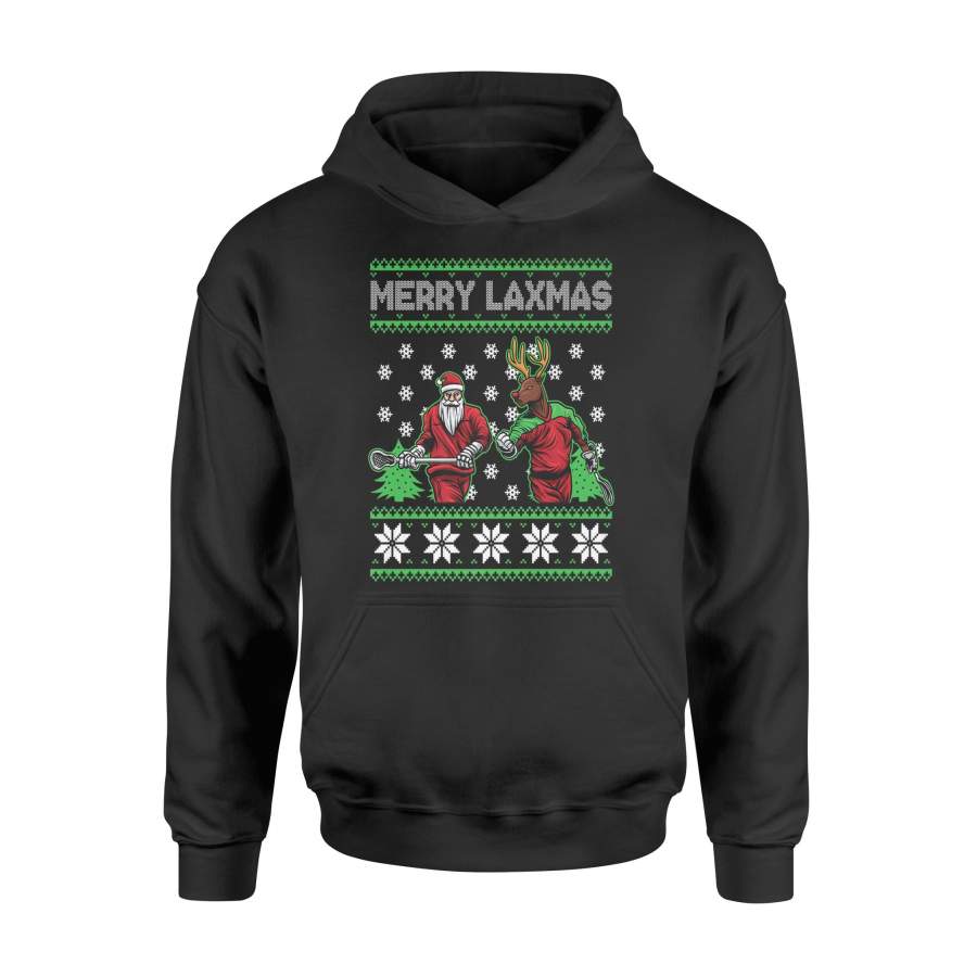 Merry LAXMAS Ugly Christmas Lacrosse Santa Reindeer T-shirt – Standard Hoodie