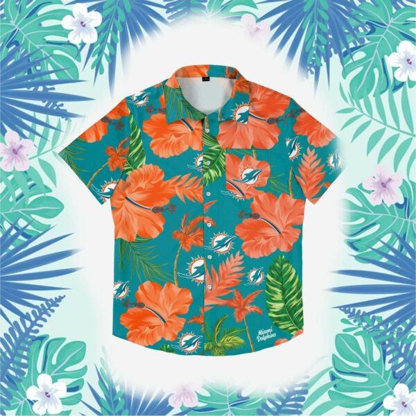 Miami Dolphins Team Color Hibiscus Button Up Shirt