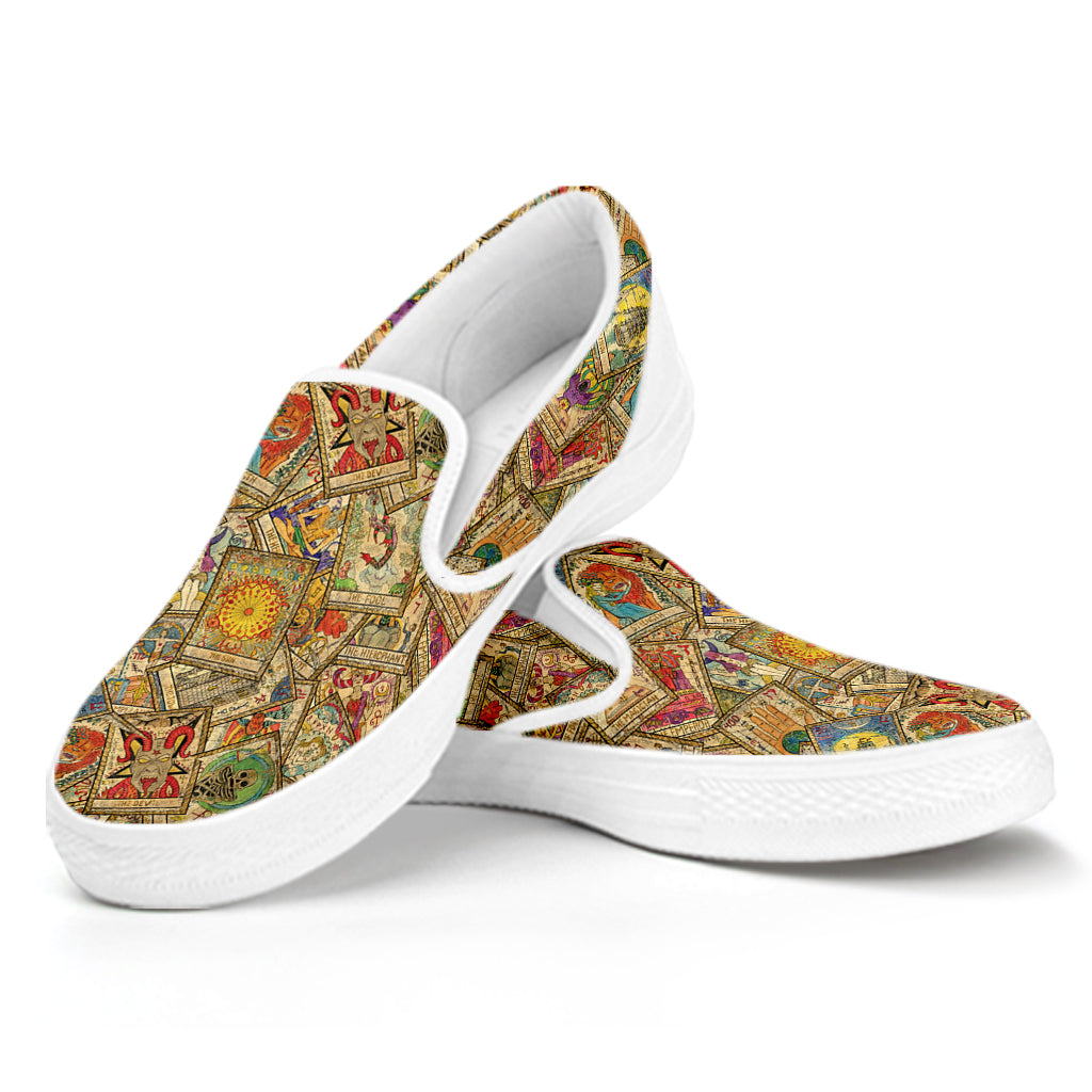 Vintage Wicca Tarot Card Print White Slip On Shoes