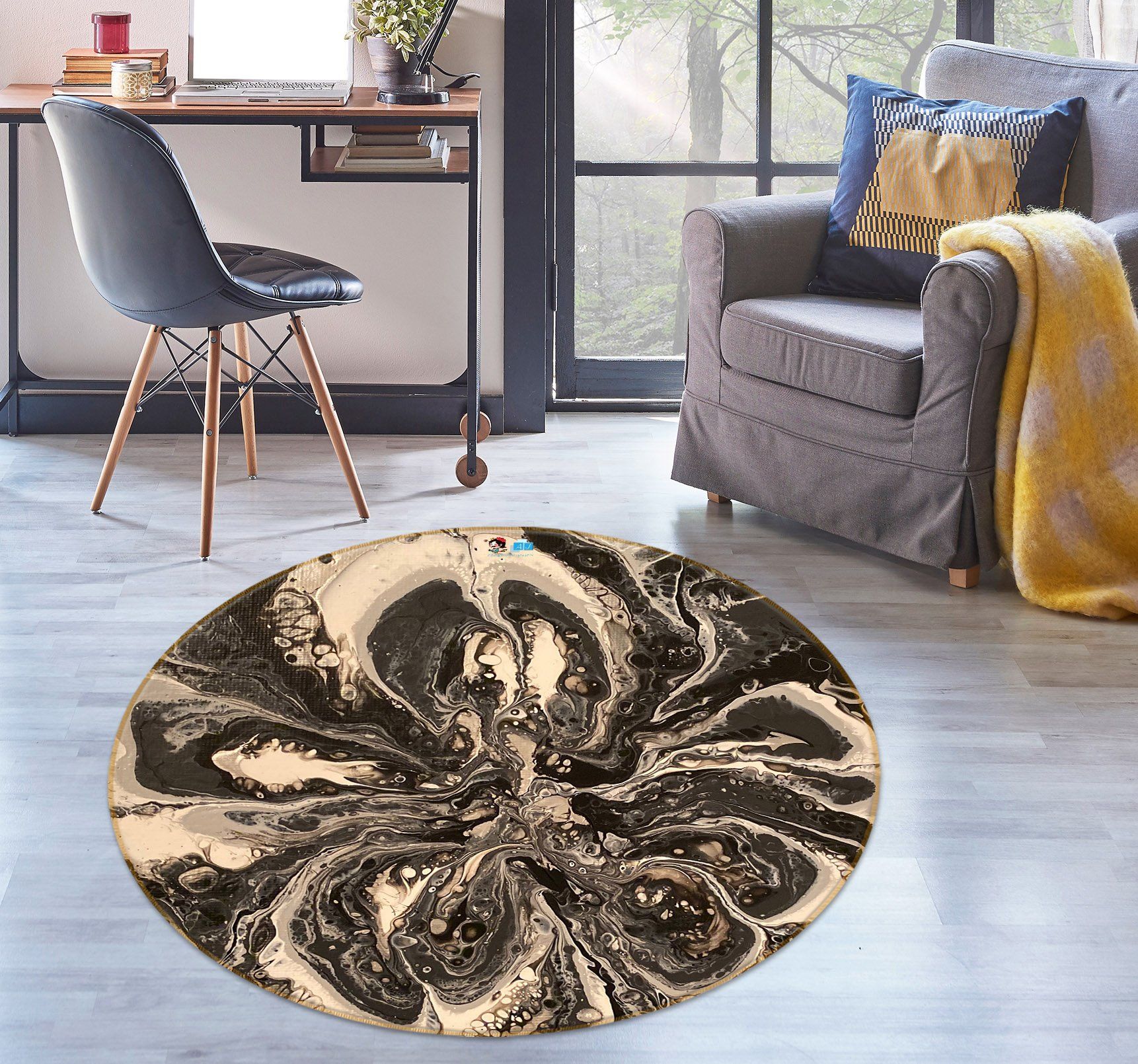 3d Black Brown Marble Texture Round Rug Home Decor