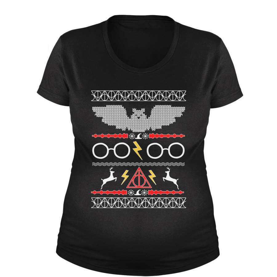 Wizarding World Ugly Christmas Maternity Pregnancy Scoop Neck T-Shirt