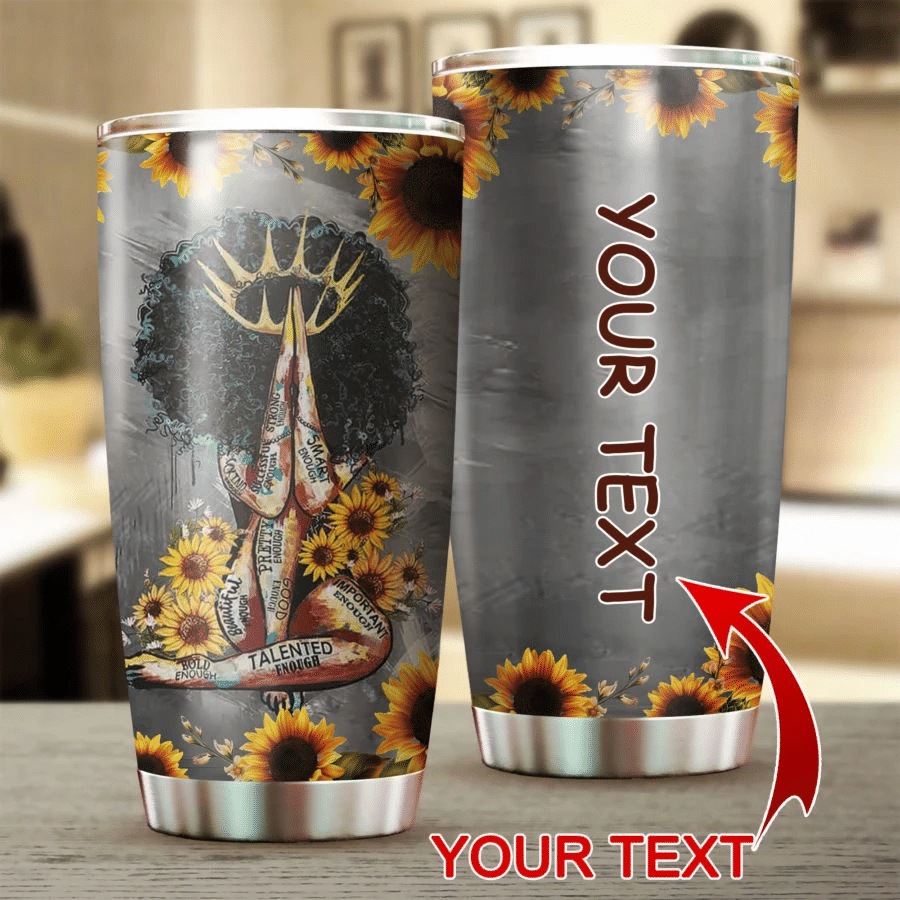 Black Queen Sunflower Custom Name Stainless Steel Tumbler