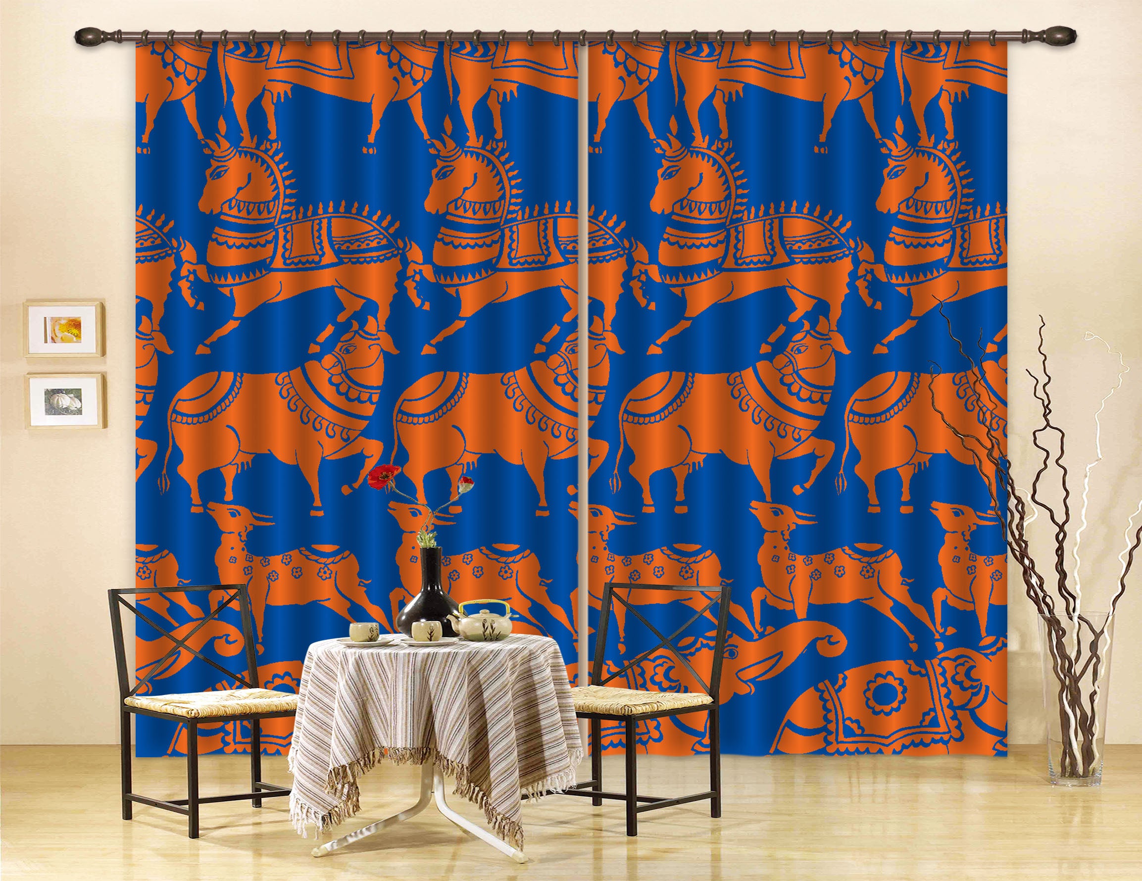 3D Orange Animal Pattern Curtains And Drapes Lqh A504