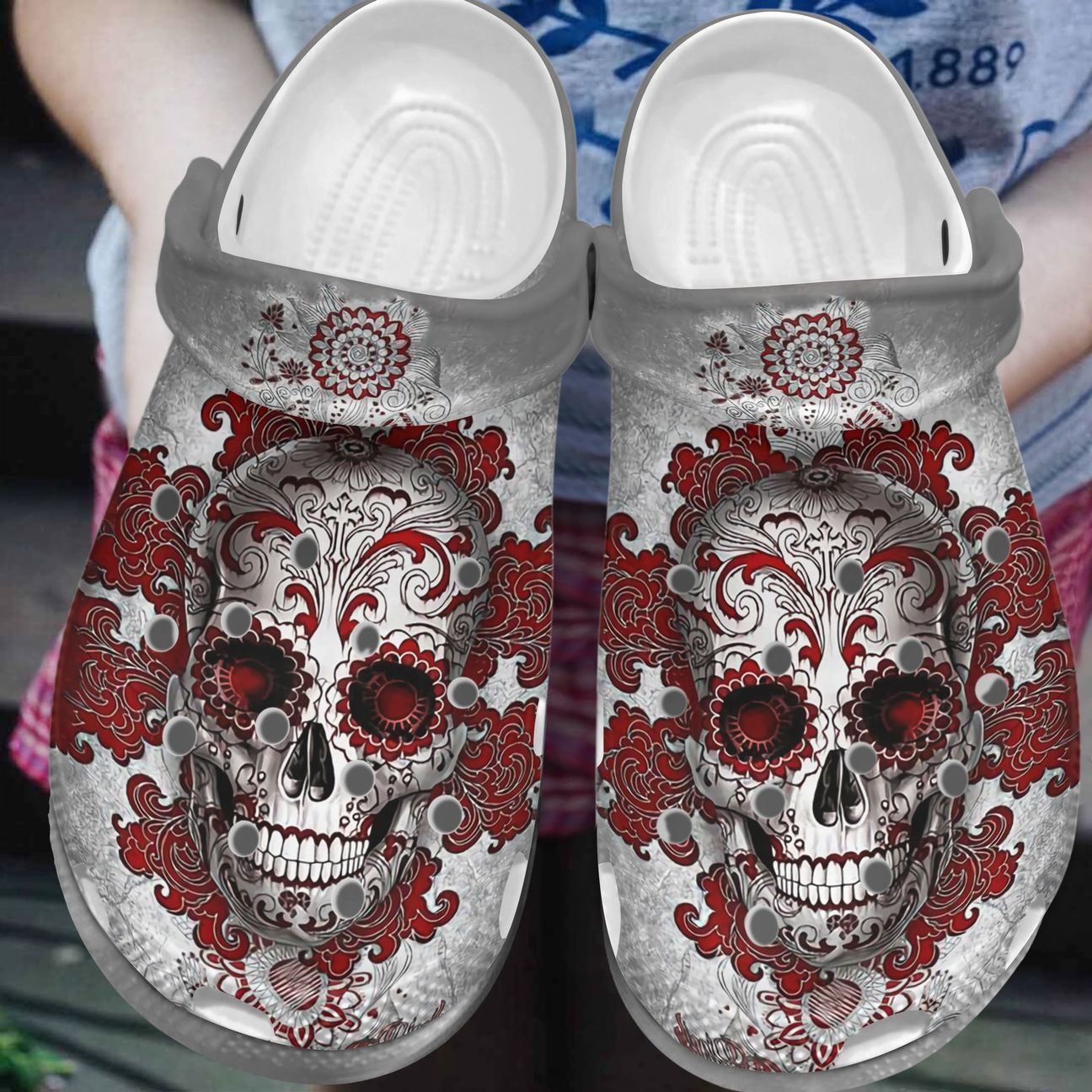 Skull Personalized Clog, Custom Name, Text, Color, Number Fashion Style For Women, Men, Kid, Print 3D Red Skull 9