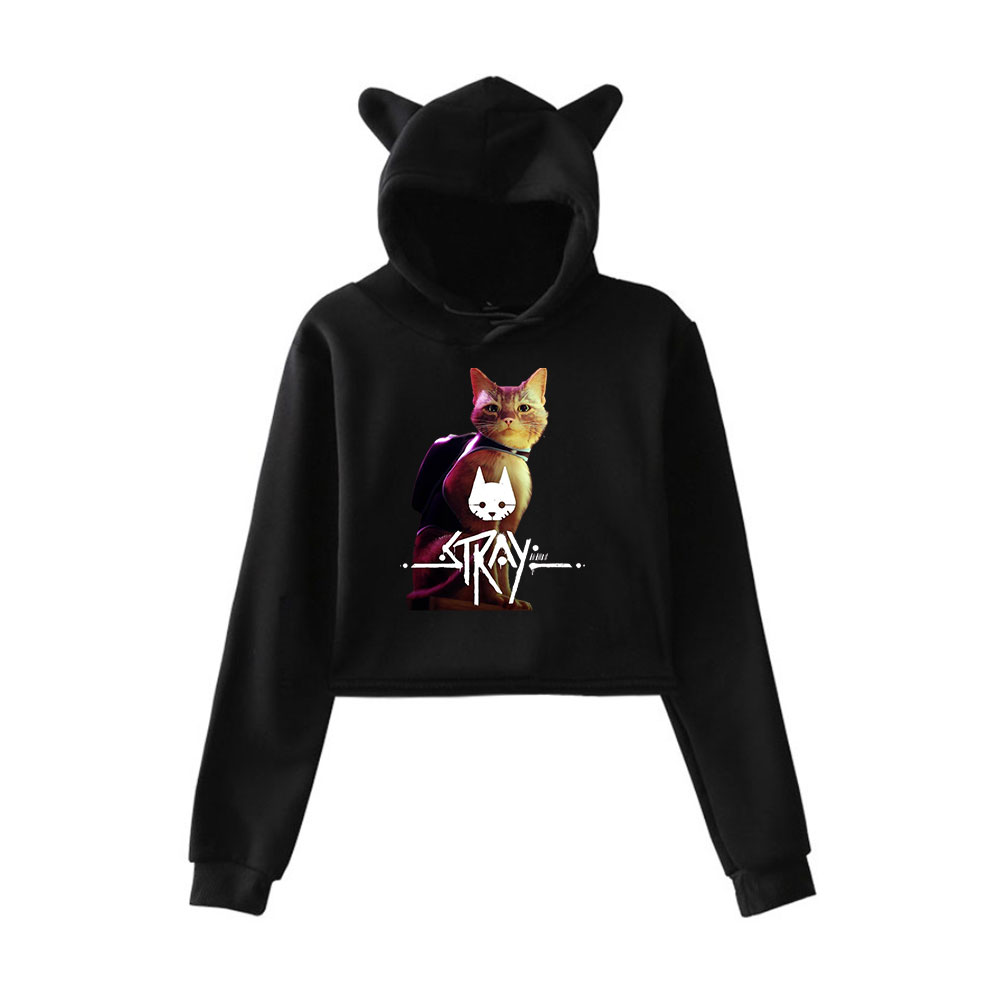 Stray Cat Game Logo Merch Hoodies Sweatshirts for Girls Cat Ear Crop Top Hoodie Youth Streetwear Clothes alx