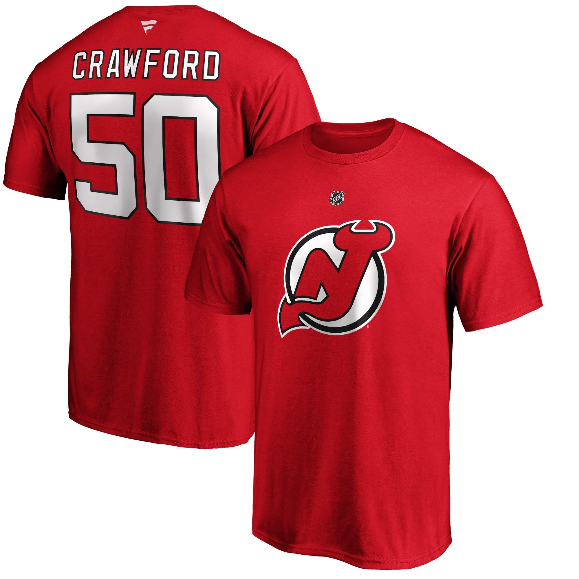 Men’S Fanatics Branded Corey Crawford Red New Jersey Devils Authentic Stack Name & Number T-Shirt