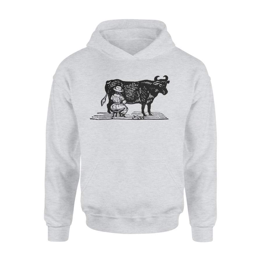 Farm Girl Milking Cow Print Hoodie - EcoSpringFarm