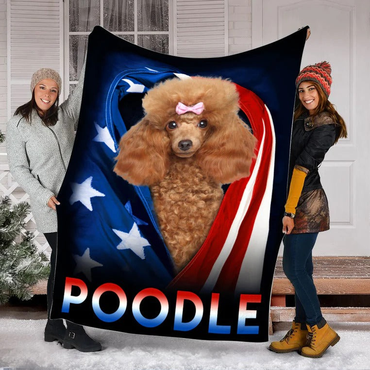 Poodle Dog American Flag Patriotic Blanket Gift For Dog Lovers, Happy 4Th Of July, Birthday Gift Home Decor Bedding Couch Sofa Soft And Comfy Cozy