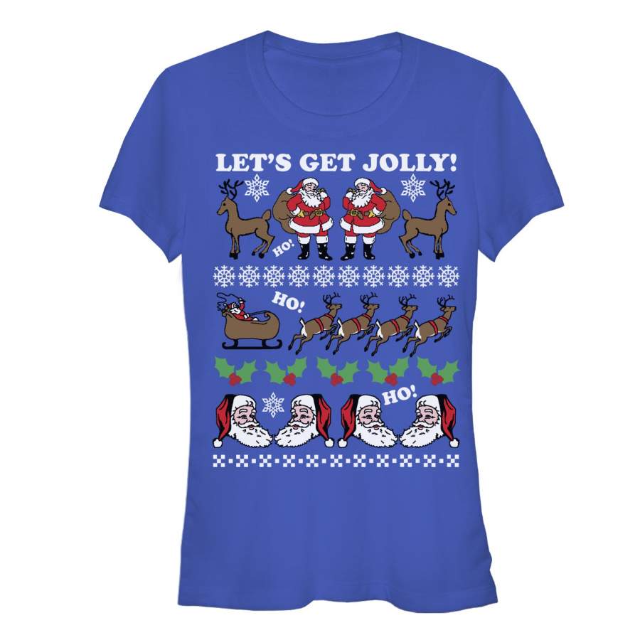 Lost Gods Junior’s Ugly Christmas Jolly Santa Claus  T Shirt Royal