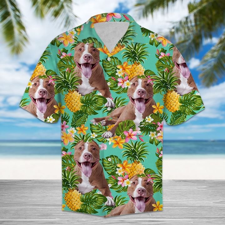 Tropical Pineapple American Pit Bull Terrier Hawaiian Shirt Summer Button Up For Men, Women, Couple