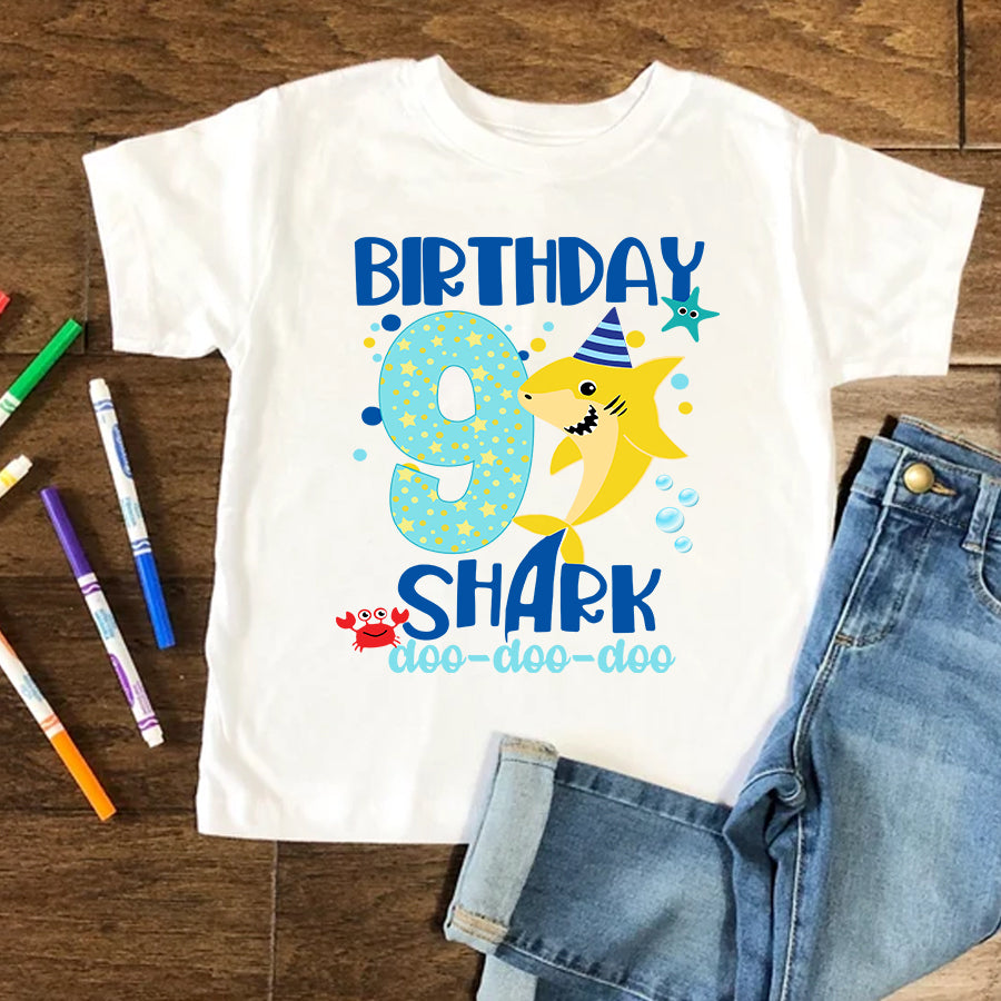 9Th Birthday Shirt, Nine Years Old Birthday Shirt, Baby Shark T Shirt, 9 Years Old Birthday, Birthday Countdown, Baby Shirt