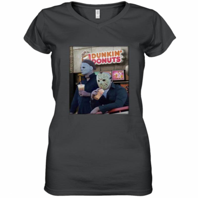 michael myers and jason voorhees drink dunkin donuts halloween