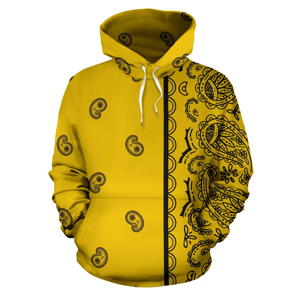 Asymmetrical Gold and Black Bandana Pullover Hoodie