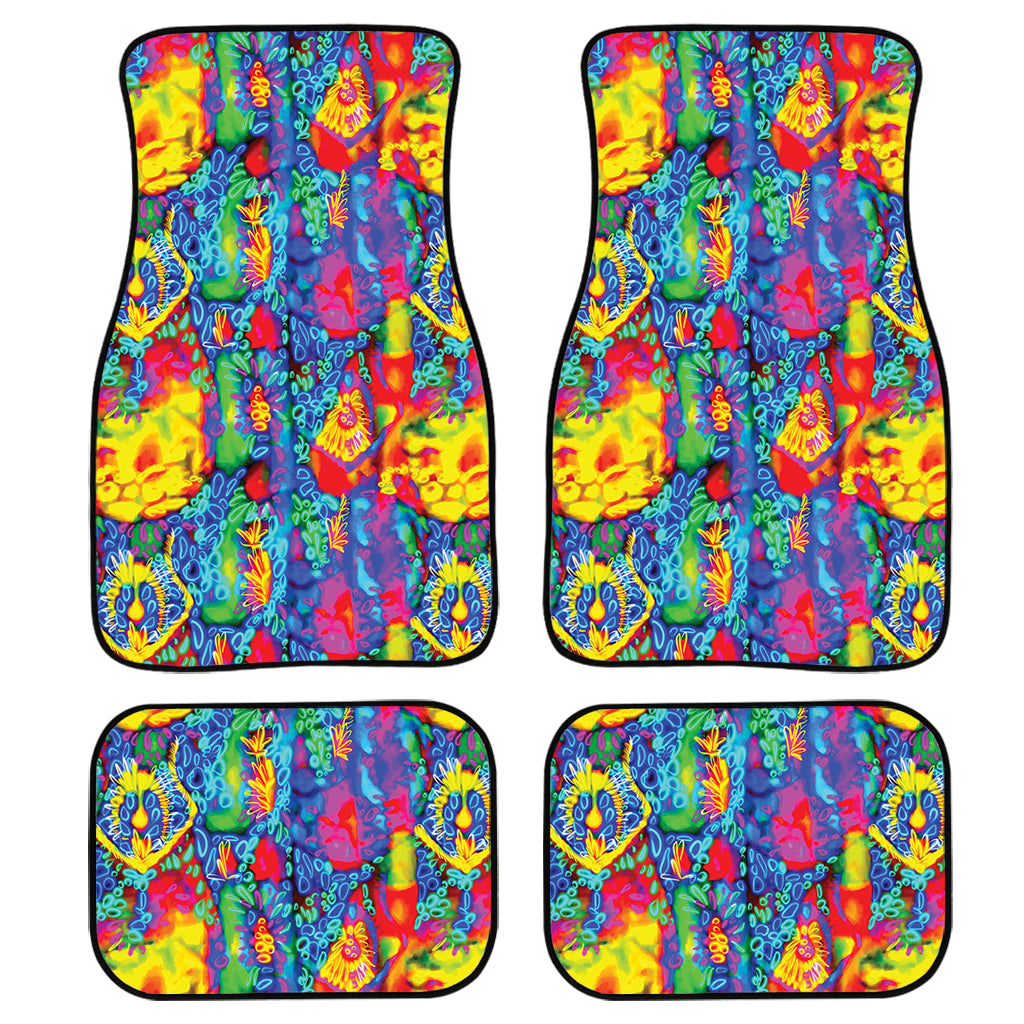 Abstract Psychedelic Print Front And Back Car Floor Mats, Front Car Mat