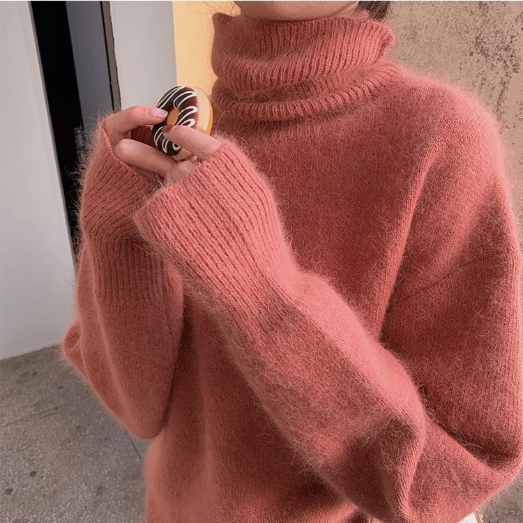 90% Mink Cashmere Turtleneck Sweater Women’s Loose Big Size White Fluffy Pullover Angora Soft Winter Oversized Sweaters alx