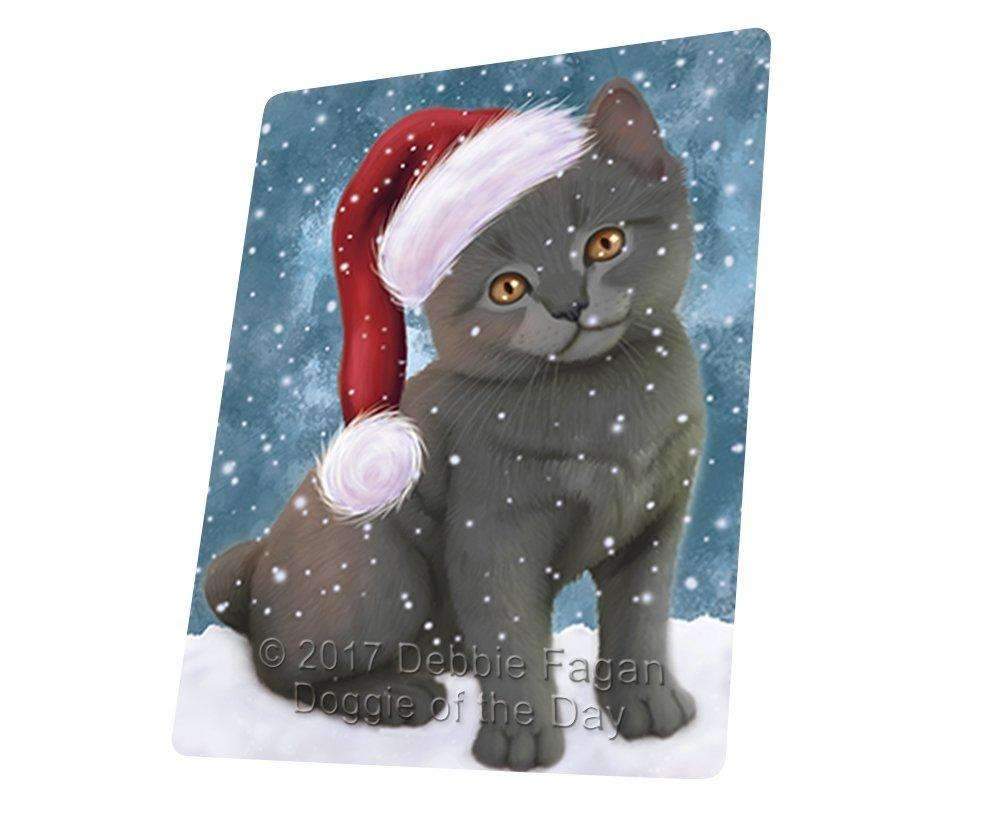 Let It Snow Christmas Holiday Chartreux Kitten Dog Wearing Santa Hat Art Portrait Print Woven Throw Sherpa Plush Fleece Blanket D070