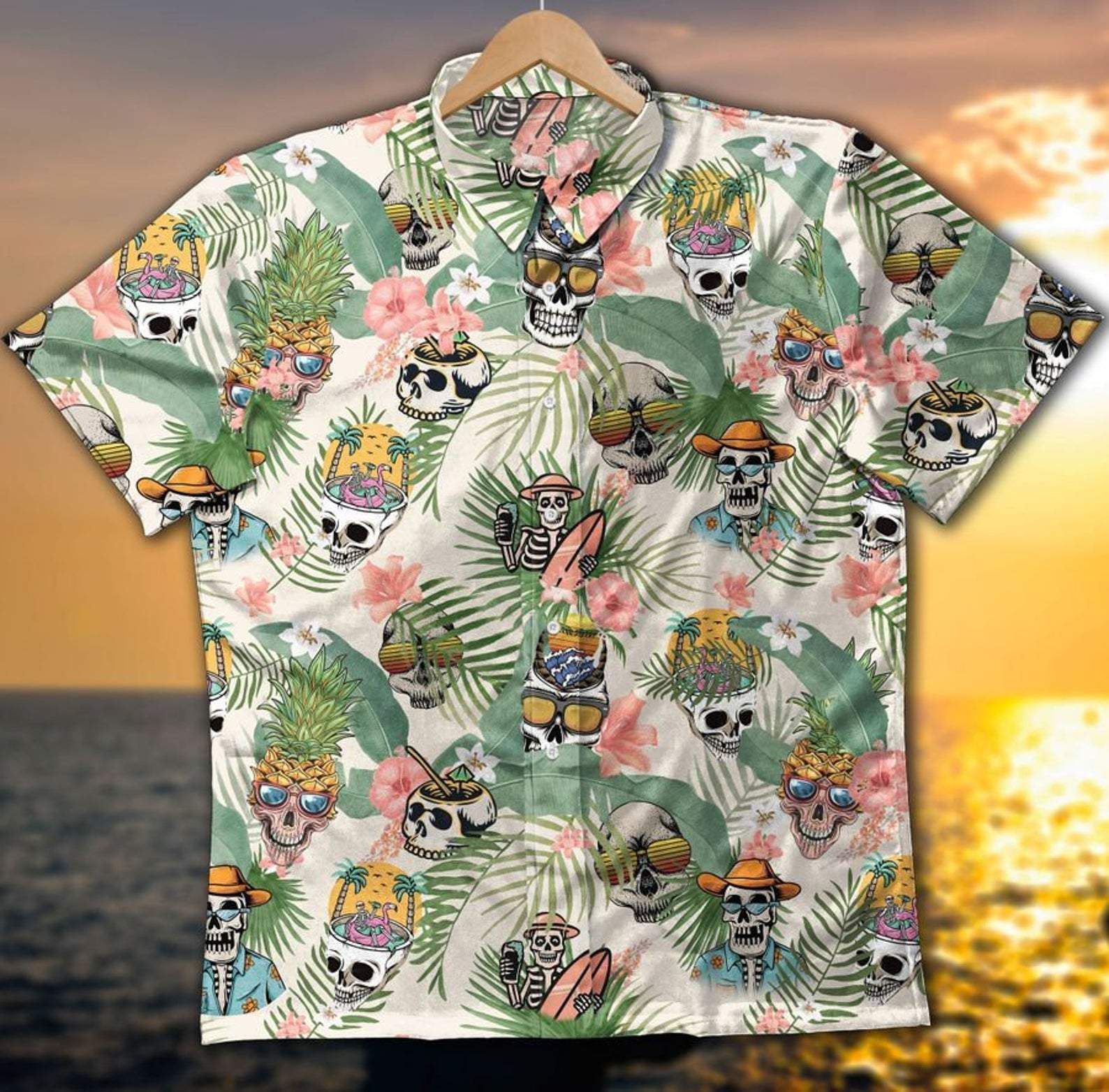 High Quality Miami Skull Having Fun In Summer Tropical Hawaii Aloha Shirts Dh Ha6628