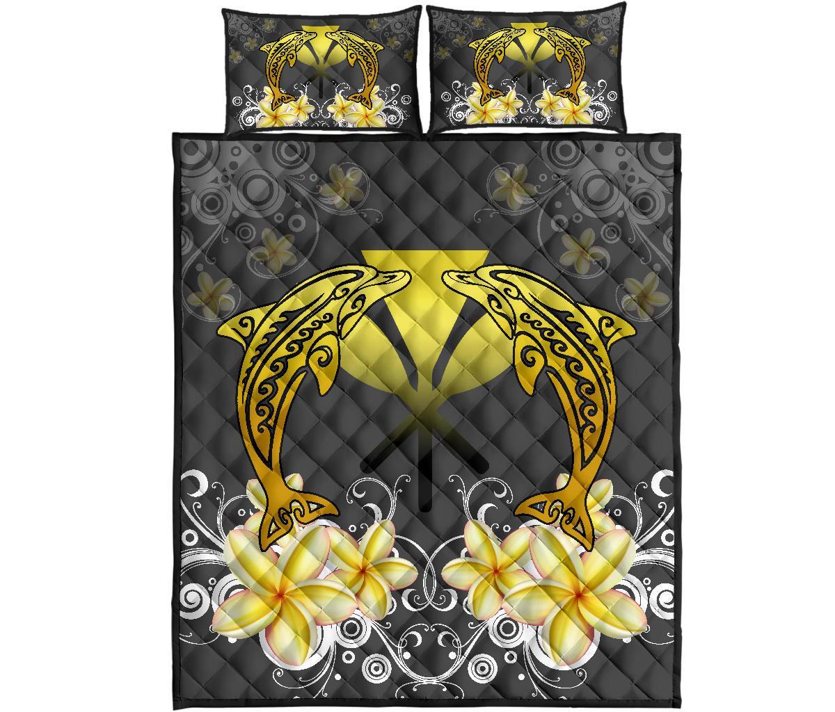 Hawaii Kanaka Dolphin Yellow Plumeria Polynesian Quilt Bed Set – Bustling Style – Ah