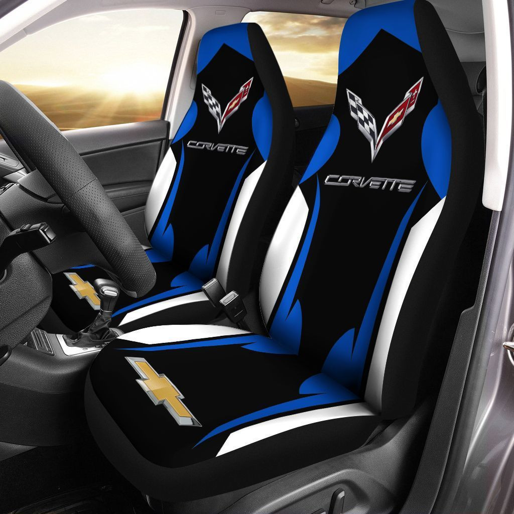 Chevrolet Corvette Car Seat Cover (Set Of 2) Ver 4 (Blue)