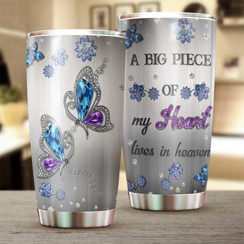 Jewelry Butterfly Big Piece Of My Heart Lives In Heaven Tumbler-Memorial Gift Christmas Gift For Butterfly Lover For Her