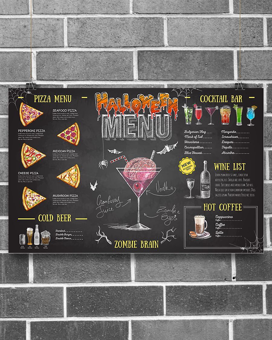 Professions Poster – Bartender Halloween Menu Horizontal Canvas And Poster | Wall Decor Visual Art